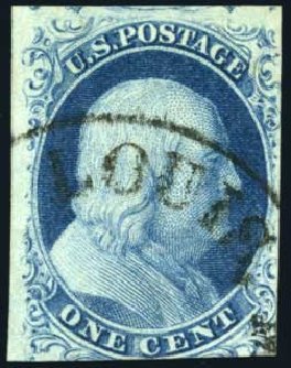 US Stamp Value Scott Catalogue # 7 - 1851 1c Franklin. Harmer-Schau Auction Galleries, Oct 2008, Sale 79, Lot 20
