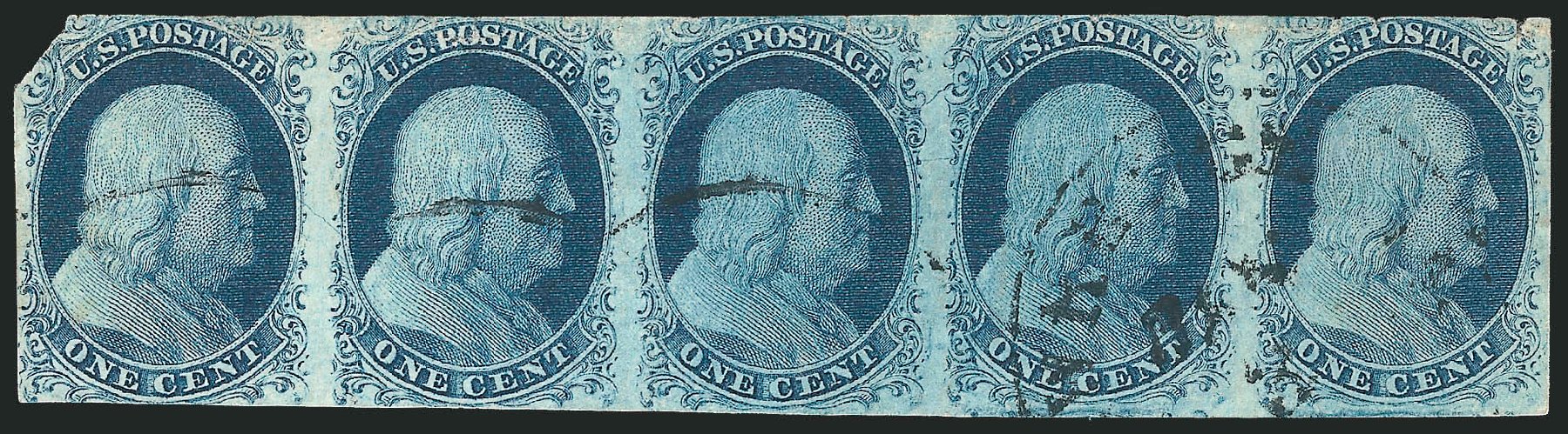 Value of US Stamps Scott Cat. # 7 - 1c 1851 Franklin. Robert Siegel Auction Galleries, Sep 2010, Sale 994, Lot 1010