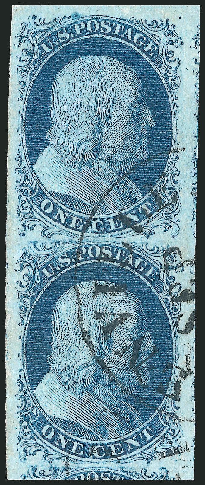 US Stamp Value Scott Cat. #7 - 1c 1851 Franklin. Robert Siegel Auction Galleries, Dec 2010, Sale 998, Lot 360