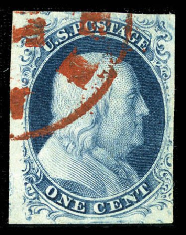Costs of US Stamp Scott Catalogue # 7 - 1851 1c Franklin. Matthew Bennett International, Feb 2012, Sale 340, Lot 61