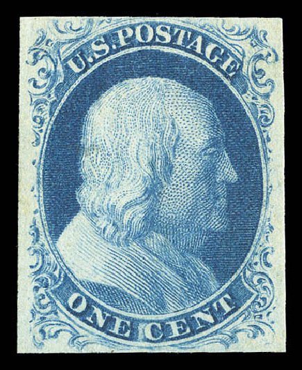 Value of US Stamps Scott Catalogue #7 - 1851 1c Franklin. Matthew Bennett International, Sep 2012, Sale 345, Lot 11