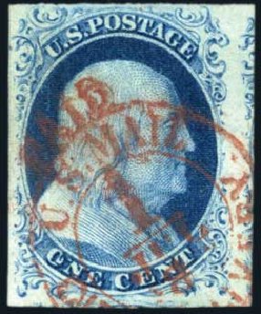 US Stamp Prices Scott Cat. # 7 - 1851 1c Franklin. Harmer-Schau Auction Galleries, Oct 2010, Sale 87, Lot 91