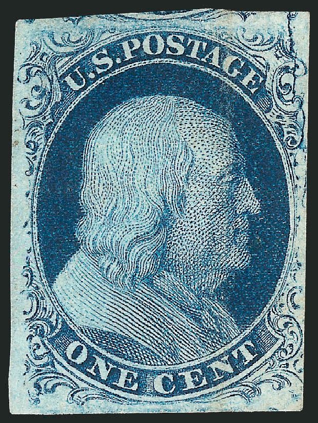 US Stamps Values Scott Catalog # 7: 1851 1c Franklin. Robert Siegel Auction Galleries, Mar 2012, Sale 1021, Lot 121