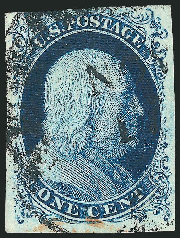 Value of US Stamp Scott Catalog # 7: 1851 1c Franklin. Robert Siegel Auction Galleries, Sep 2010, Sale 994, Lot 1021