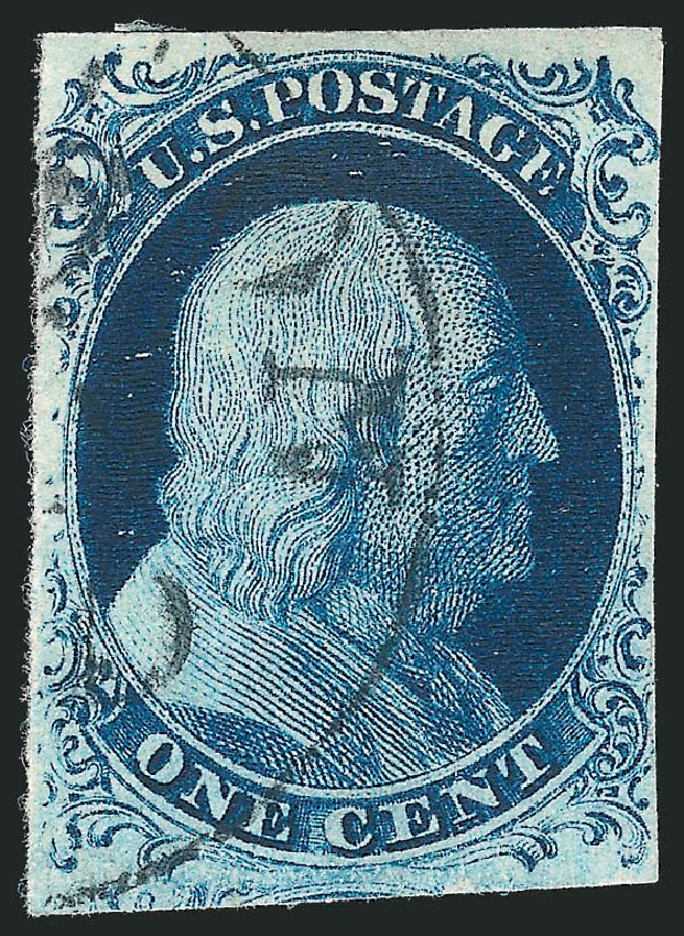 US Stamp Values Scott Catalog 7: 1851 1c Franklin. Robert Siegel Auction Galleries, Sep 2010, Sale 994, Lot 1041