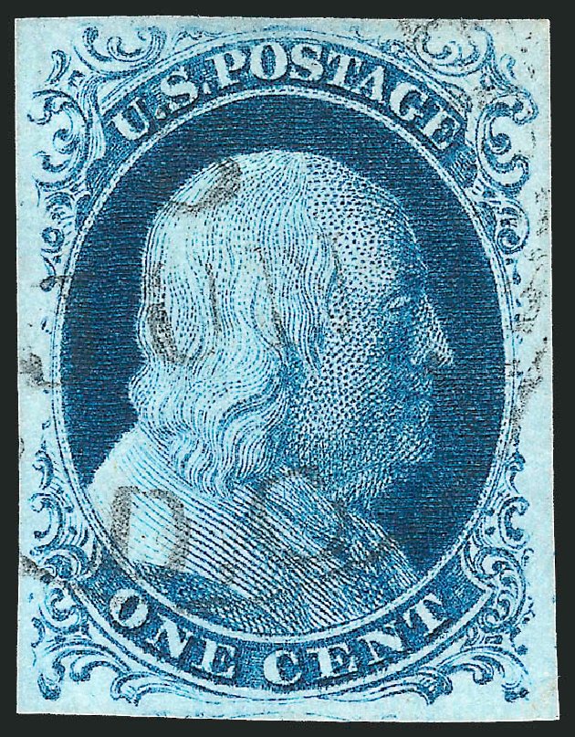 US Stamps Value Scott Catalog # 7: 1851 1c Franklin. Robert Siegel Auction Galleries, Dec 2010, Sale 998, Lot 21