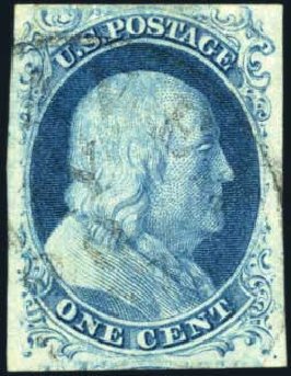 Price of US Stamp Scott Catalog #7: 1851 1c Franklin. Harmer-Schau Auction Galleries, Feb 2010, Sale 84, Lot 1234
