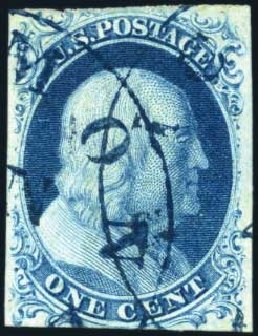 Costs of US Stamps Scott Catalogue # 7: 1851 1c Franklin. Harmer-Schau Auction Galleries, Feb 2010, Sale 84, Lot 1244