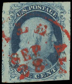 US Stamp Value Scott Catalogue 7: 1c 1851 Franklin. Daniel Kelleher Auctions, Jul 2011, Sale 625, Lot 634