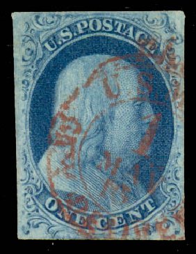 US Stamp Value Scott Cat. 7: 1851 1c Franklin. Daniel Kelleher Auctions, May 2014, Sale 652, Lot 54