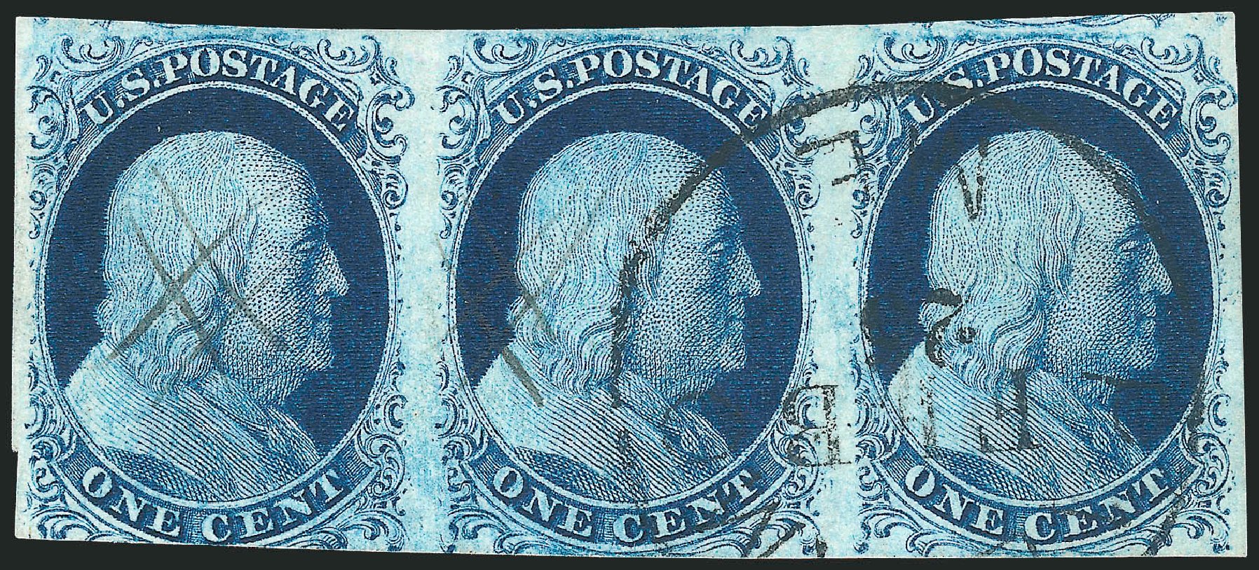 US Stamp Values Scott Cat. # 7: 1851 1c Franklin. Robert Siegel Auction Galleries, Sep 2010, Sale 994, Lot 1064