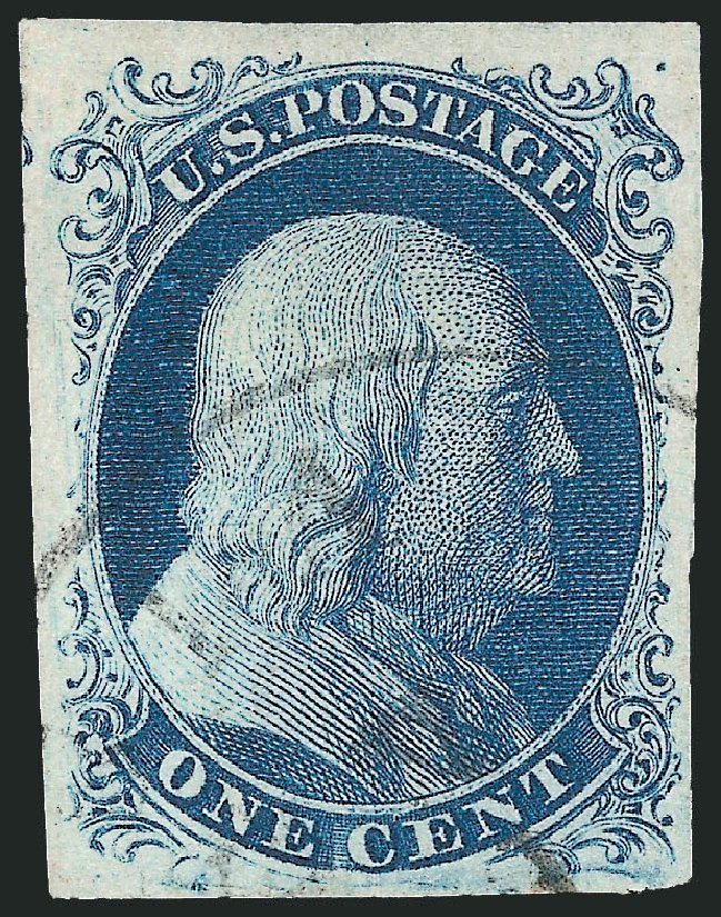 US Stamps Values Scott Catalog #7 - 1c 1851 Franklin. Robert Siegel Auction Galleries, Sep 2010, Sale 994, Lot 1094