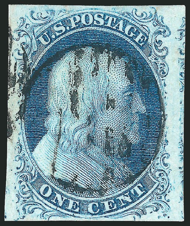 US Stamp Value Scott Catalogue #7: 1851 1c Franklin. Robert Siegel Auction Galleries, Sep 2010, Sale 994, Lot 654