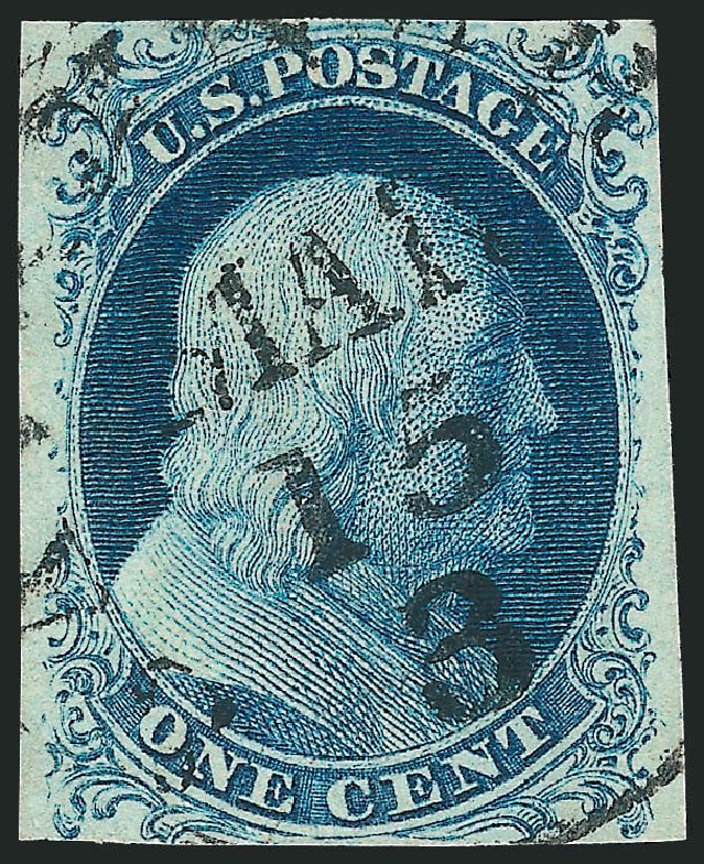 US Stamp Values Scott Catalog #7 - 1851 1c Franklin. Robert Siegel Auction Galleries, Sep 2010, Sale 994, Lot 684