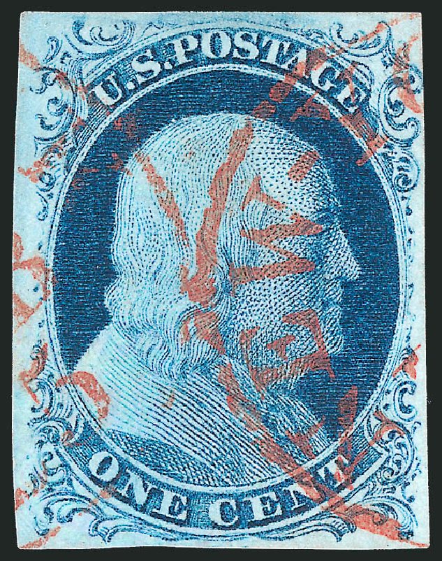 Values of US Stamps Scott Catalogue # 7 - 1c 1851 Franklin. Robert Siegel Auction Galleries, Dec 2010, Sale 998, Lot 24
