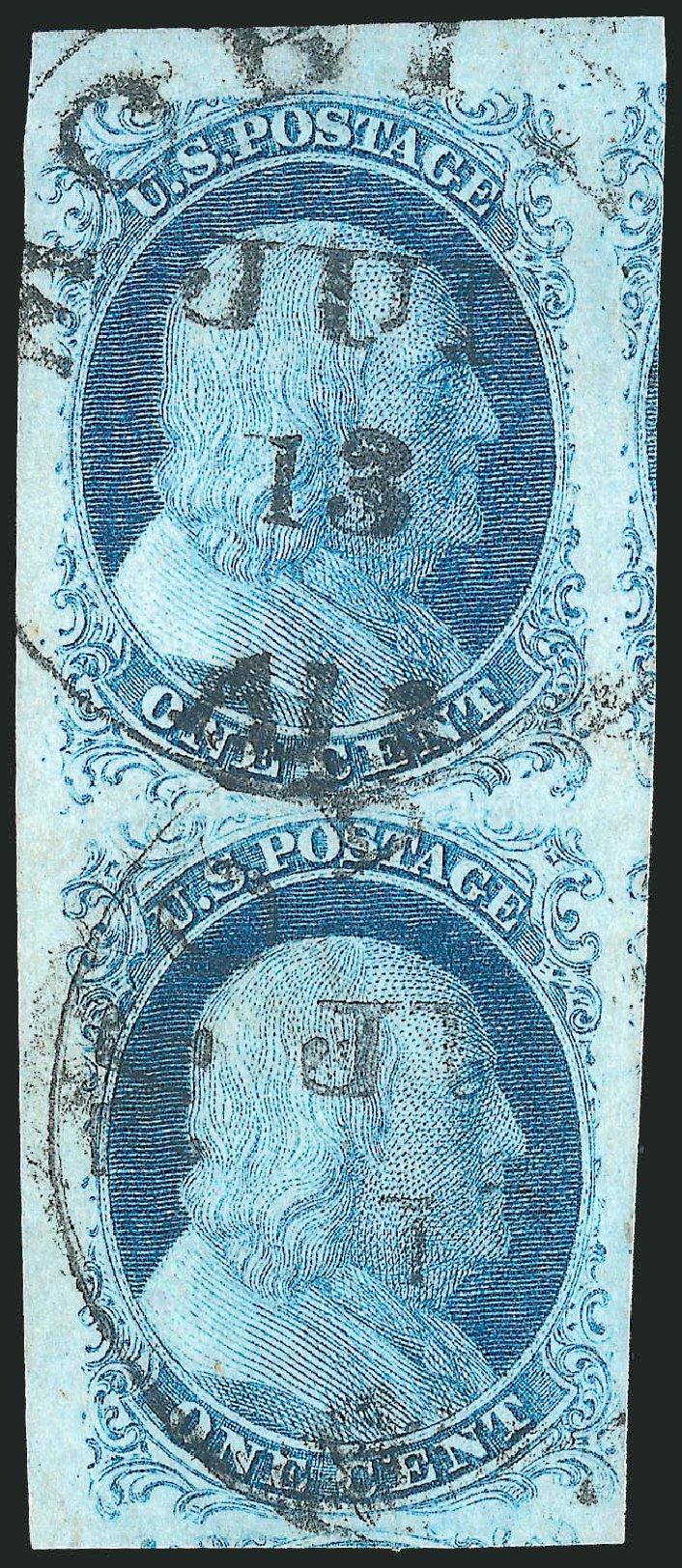 US Stamp Price Scott Cat. 7: 1851 1c Franklin. Robert Siegel Auction Galleries, Dec 2010, Sale 998, Lot 34