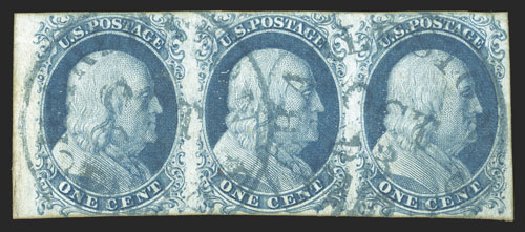 Cost of US Stamps Scott Catalog # 7: 1851 1c Franklin. Spink Shreves Galleries, Jul 2012, Sale 140, Lot 34