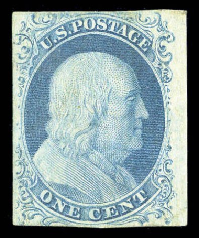 Cost of US Stamp Scott Catalog 7 - 1851 1c Franklin. Matthew Bennett International, Sep 2010, Sale 331, Lot 325