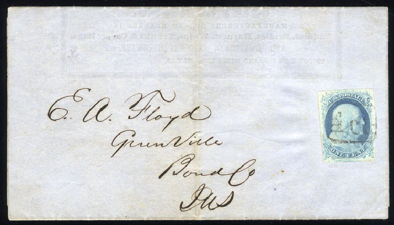 Price of US Stamp Scott Catalog 7: 1c 1851 Franklin. Cherrystone Auctions, Jan 2015, Sale 201501, Lot 45