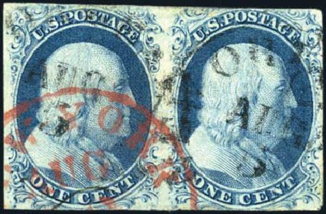 US Stamp Values Scott Catalogue # 7: 1c 1851 Franklin. Harmer-Schau Auction Galleries, Feb 2010, Sale 84, Lot 1245