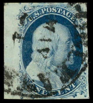 US Stamps Value Scott Catalogue #7 - 1851 1c Franklin. Daniel Kelleher Auctions, Dec 2013, Sale 640, Lot 25