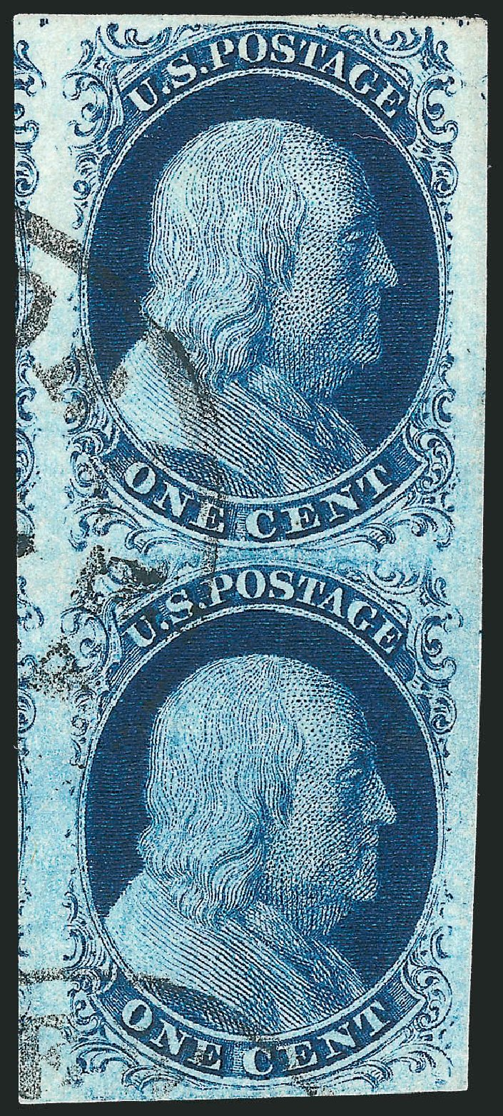 US Stamp Values Scott Cat. #7 - 1851 1c Franklin. Robert Siegel Auction Galleries, Sep 2010, Sale 994, Lot 1055
