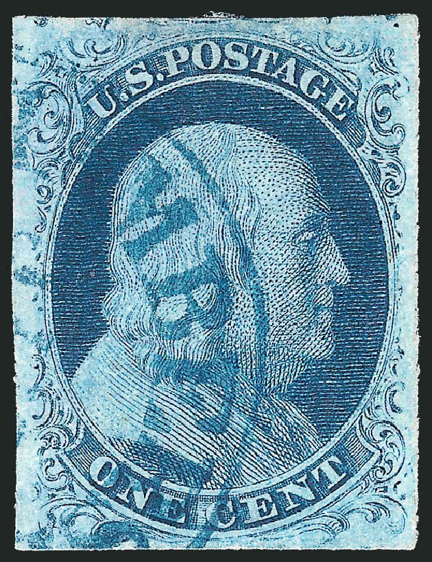 US Stamp Value Scott Cat. # 7 - 1851 1c Franklin. Robert Siegel Auction Galleries, Dec 2010, Sale 998, Lot 345