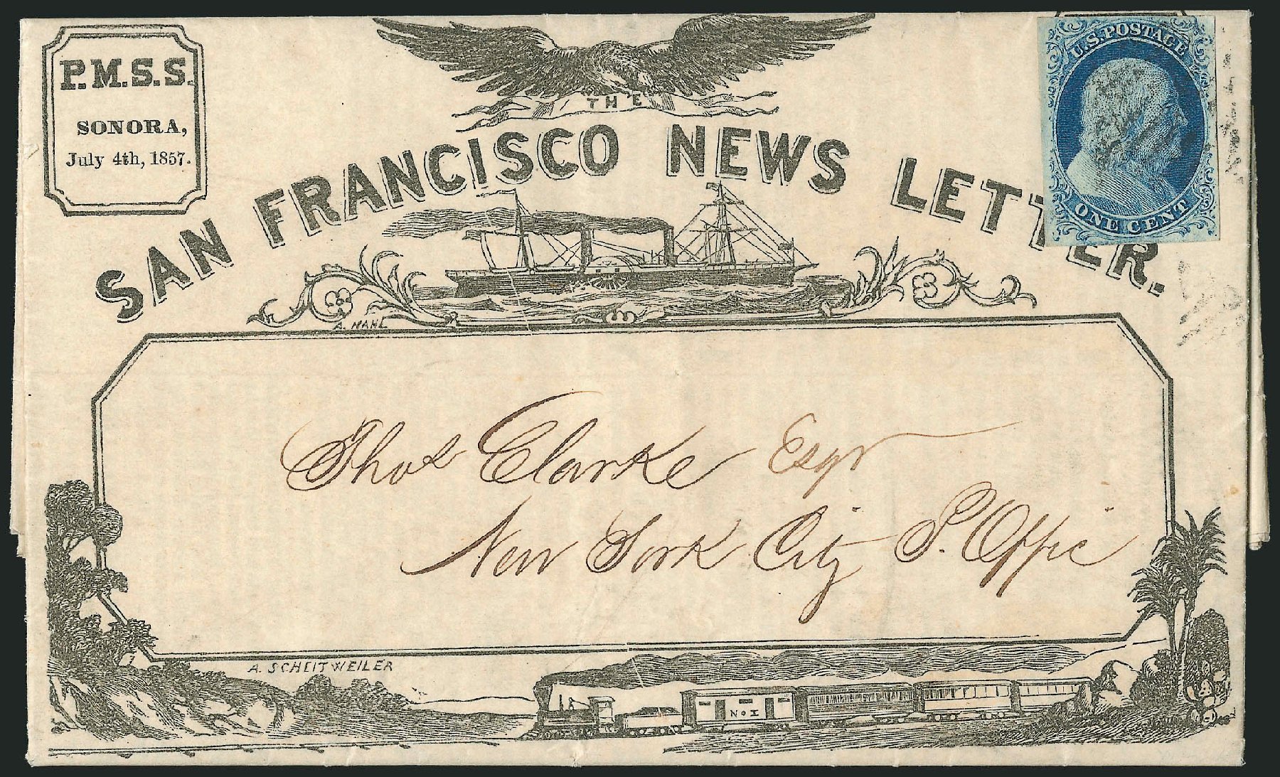 Values of US Stamp Scott Catalogue 7: 1c 1851 Franklin. Robert Siegel Auction Galleries, Dec 2010, Sale 998, Lot 385