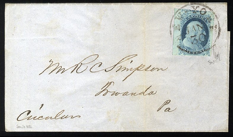 Values of US Stamp Scott Catalogue 7: 1851 1c Franklin. Cherrystone Auctions, Nov 2014, Sale 201411, Lot 2