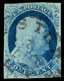 US Stamp Value Scott Catalogue 7: 1851 1c Franklin. Daniel Kelleher Auctions, Sep 2013, Sale 639, Lot 3102