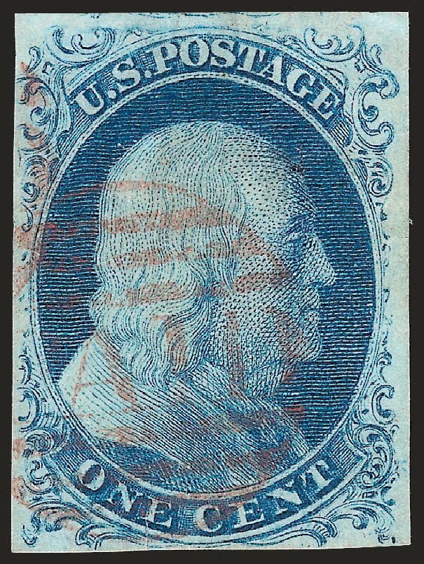 US Stamps Values Scott Catalog # 7 - 1c 1851 Franklin. Robert Siegel Auction Galleries, Oct 2011, Sale 1014, Lot 1042