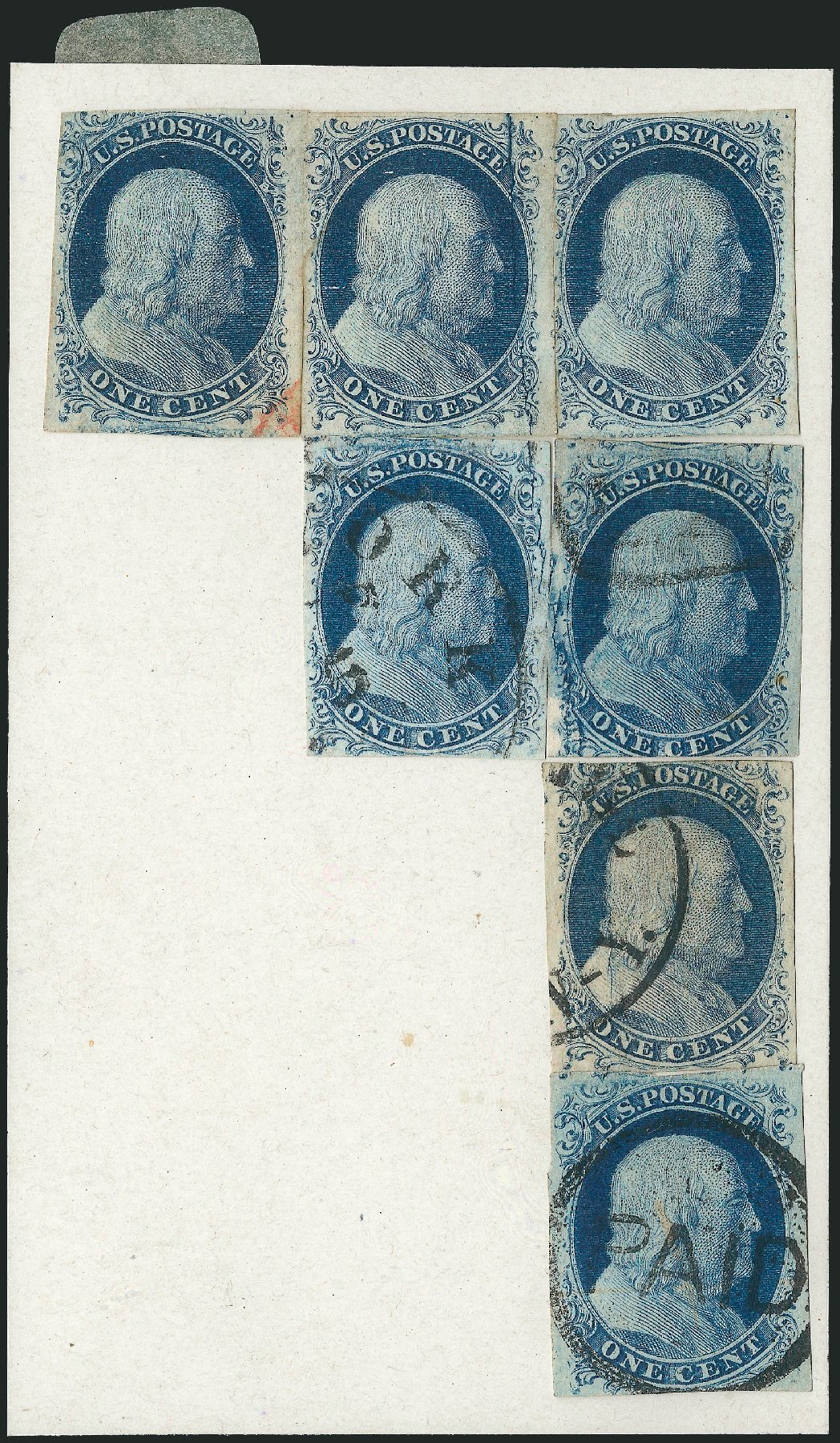 US Stamp Value Scott Cat. # 7: 1c 1851 Franklin. Robert Siegel Auction Galleries, Nov 2012, Sale 1034, Lot 22