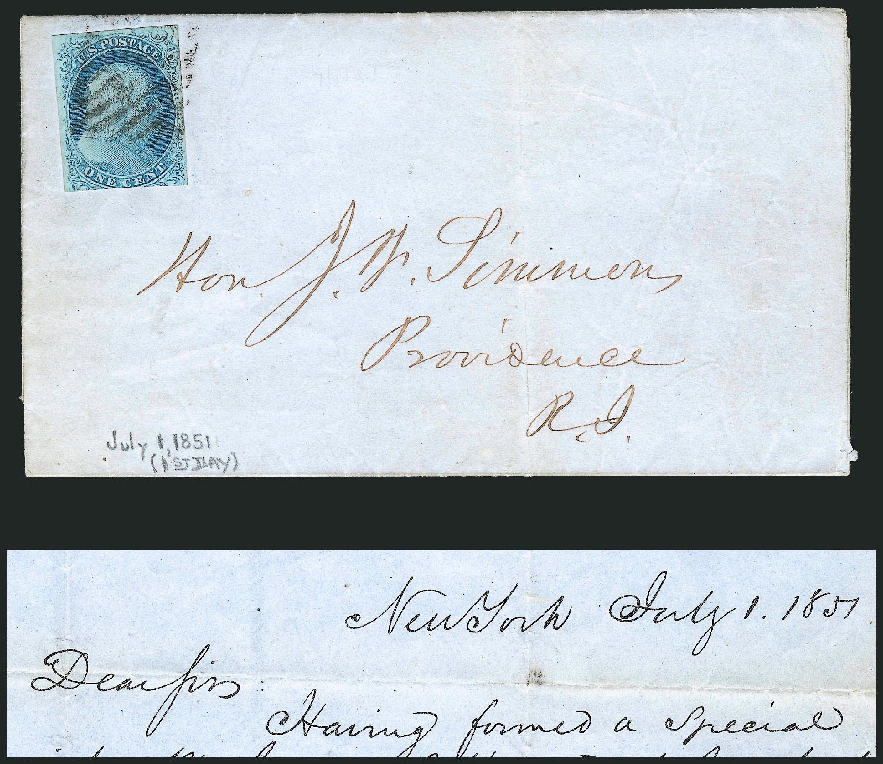 Values of US Stamp Scott 7 - 1851 1c Franklin. Robert Siegel Auction Galleries, Sep 2010, Sale 994, Lot 632