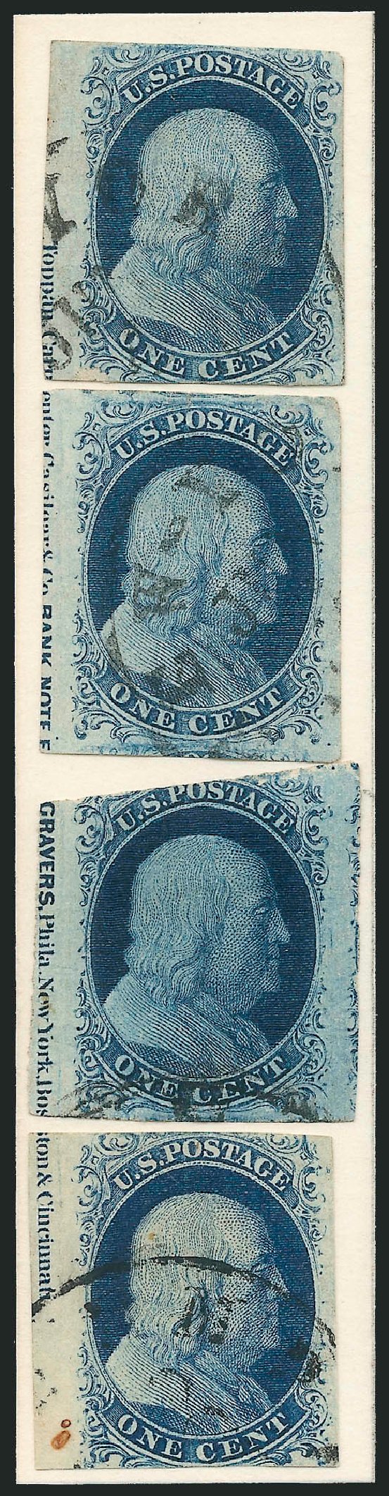 Cost of US Stamps Scott Catalog # 7 - 1c 1851 Franklin. Robert Siegel Auction Galleries, Sep 2010, Sale 994, Lot 992