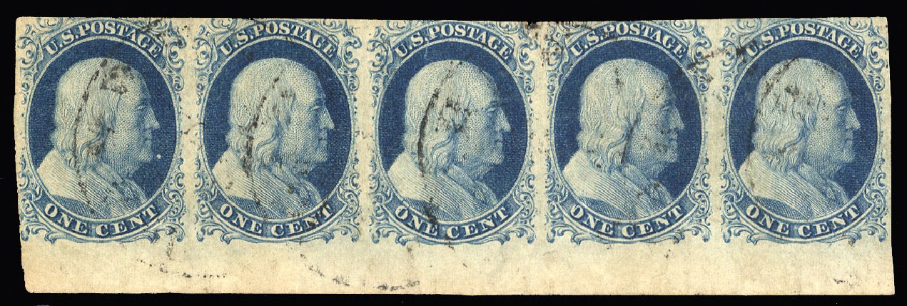 US Stamp Prices Scott Catalog # 7 - 1c 1851 Franklin. Cherrystone Auctions, Jan 2015, Sale 201501, Lot 43
