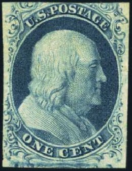 Price of US Stamps Scott Catalog # 7 - 1c 1851 Franklin. Harmer-Schau Auction Galleries, Aug 2012, Sale 94, Lot 983