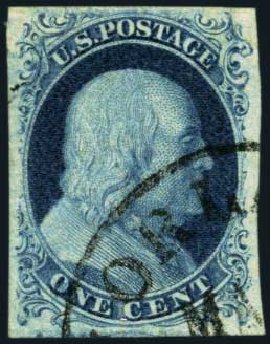 Price of US Stamps Scott Cat. #7 - 1851 1c Franklin. Harmer-Schau Auction Galleries, Oct 2012, Sale 95, Lot 163