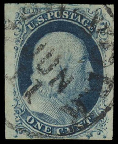 Price of US Stamps Scott Cat. # 7 - 1851 1c Franklin. Daniel Kelleher Auctions, Oct 2011, Sale 626, Lot 13