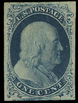 Cost of US Stamps Scott Catalog 7: 1c 1851 Franklin. Daniel Kelleher Auctions, Jan 2012, Sale 628, Lot 203