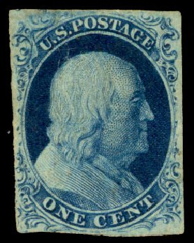 US Stamp Values Scott Catalogue #7 - 1c 1851 Franklin. Daniel Kelleher Auctions, Dec 2013, Sale 640, Lot 23