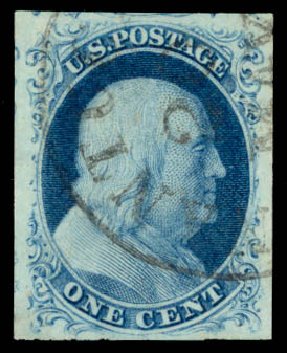Values of US Stamp Scott Catalog # 7 - 1c 1851 Franklin. Daniel Kelleher Auctions, May 2014, Sale 653, Lot 2063
