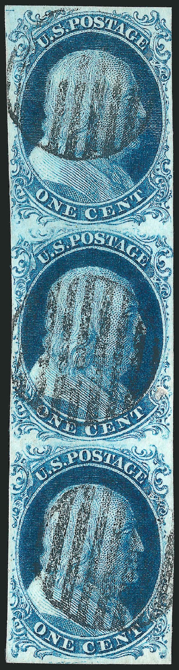 US Stamps Value Scott Cat. 7 - 1851 1c Franklin. Robert Siegel Auction Galleries, Dec 2012, Sale 1037, Lot 1403