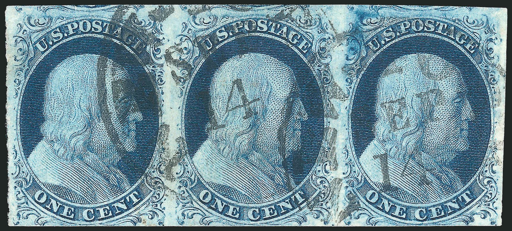 US Stamp Values Scott Catalogue 7: 1851 1c Franklin. Robert Siegel Auction Galleries, Sep 2010, Sale 994, Lot 1063