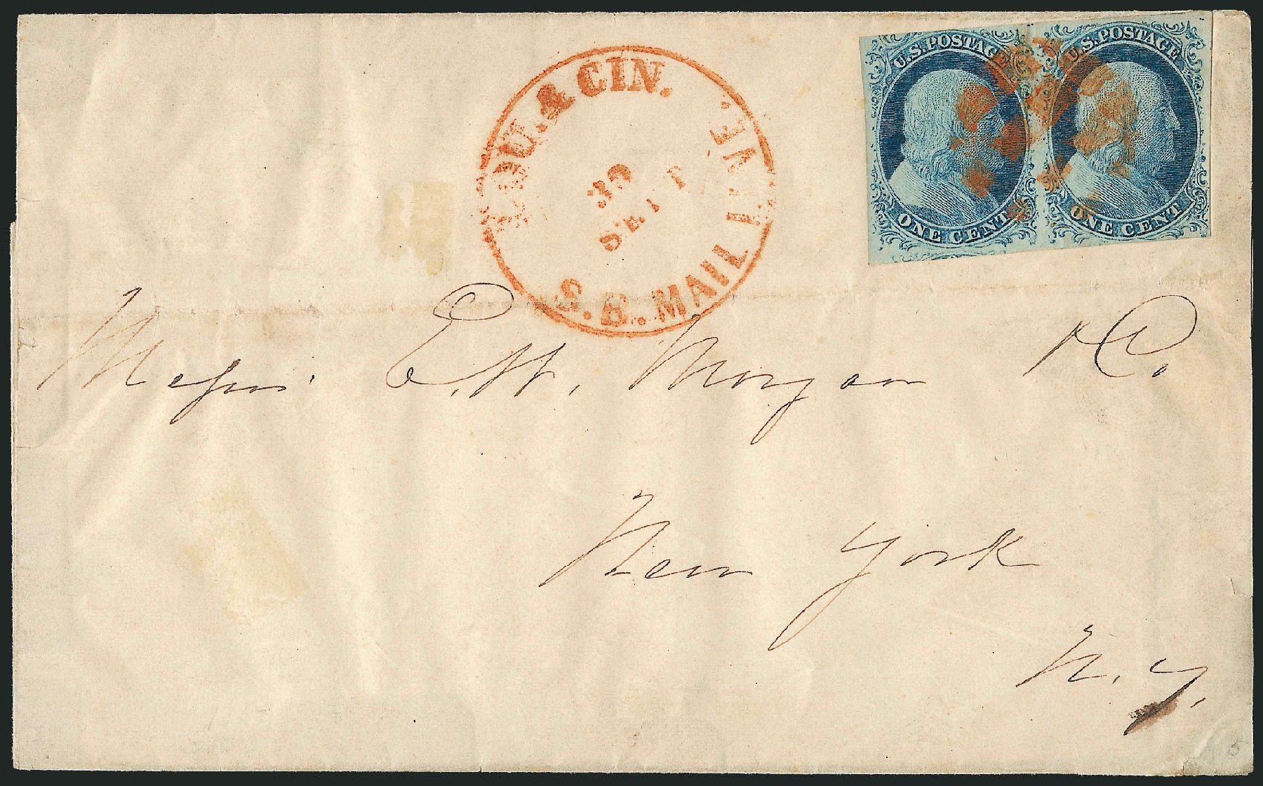 US Stamps Value Scott Catalogue # 7 - 1c 1851 Franklin. Robert Siegel Auction Galleries, Sep 2010, Sale 994, Lot 713
