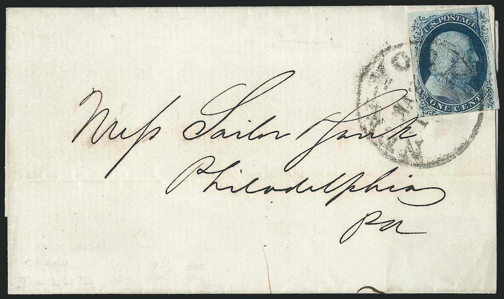 US Stamp Price Scott Cat. #7 - 1c 1851 Franklin. Robert Siegel Auction Galleries, Sep 2010, Sale 994, Lot 923