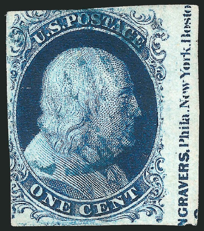 US Stamp Value Scott Catalog #7 - 1c 1851 Franklin. Robert Siegel Auction Galleries, Sep 2010, Sale 994, Lot 993