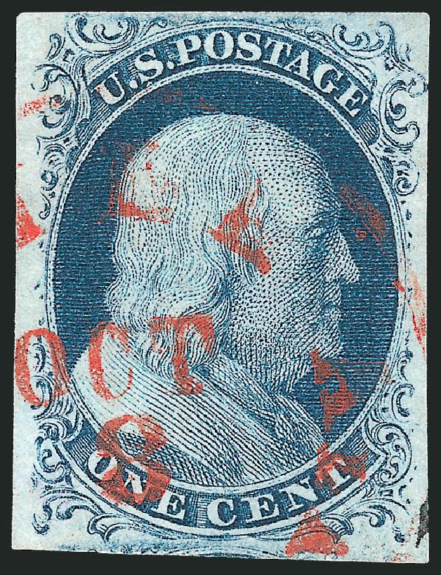 US Stamps Price Scott # 7 - 1851 1c Franklin. Robert Siegel Auction Galleries, Dec 2010, Sale 998, Lot 353