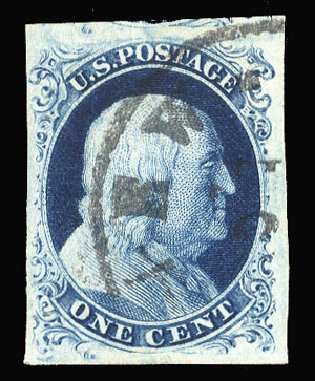 Value of US Stamps Scott # 7 - 1851 1c Franklin. Cherrystone Auctions, Jan 2015, Sale 201501, Lot 36