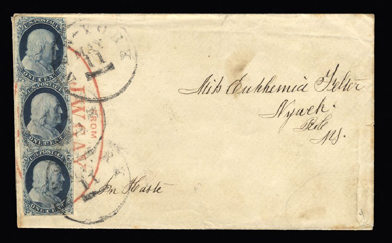 US Stamp Value Scott Cat. #7 - 1851 1c Franklin. Cherrystone Auctions, Jan 2015, Sale 201501, Lot 46