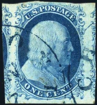 Cost of US Stamps Scott Cat. #7 - 1c 1851 Franklin. Harmer-Schau Auction Galleries, Feb 2010, Sale 84, Lot 1236